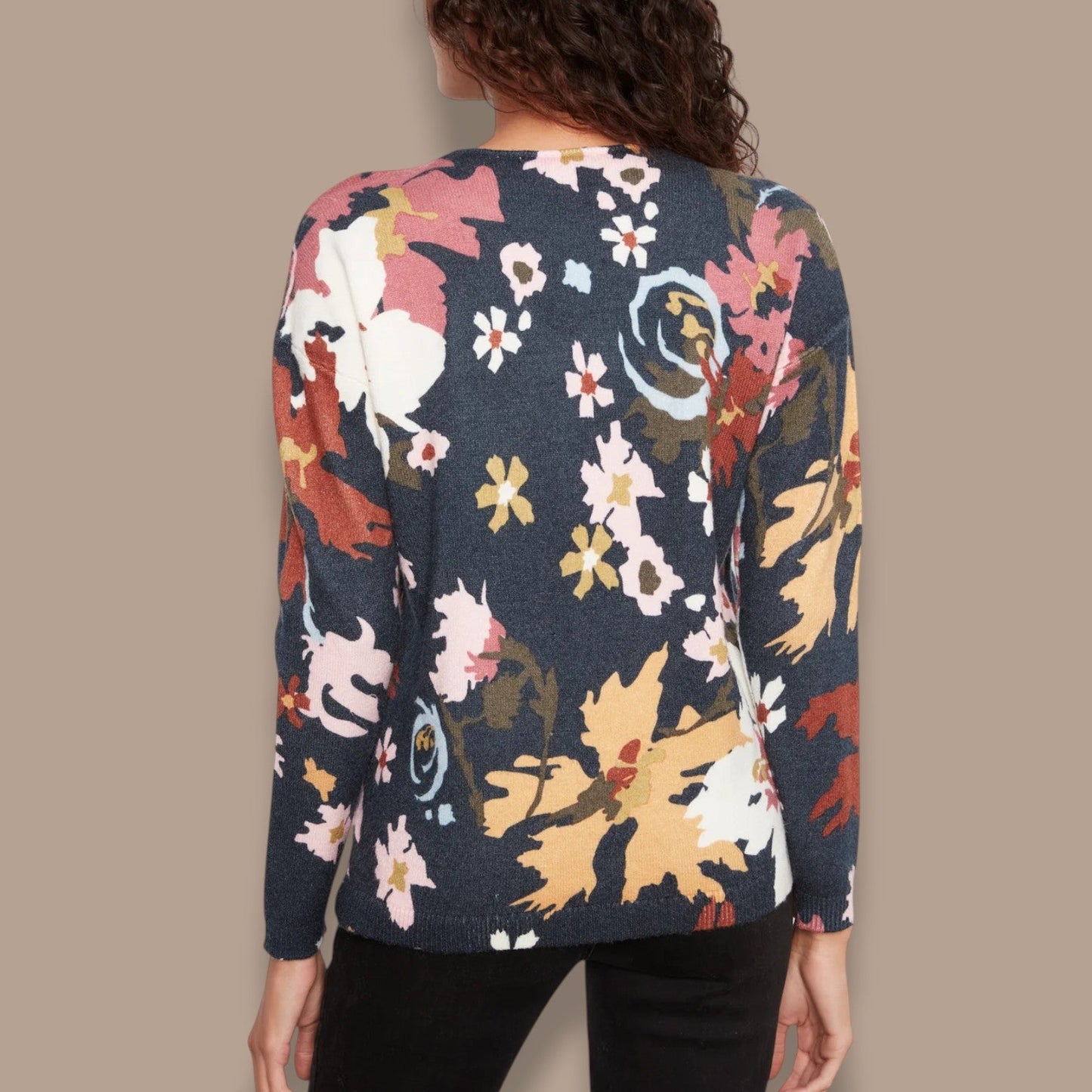 Charlie B - Floral Print V-Neck Sweater