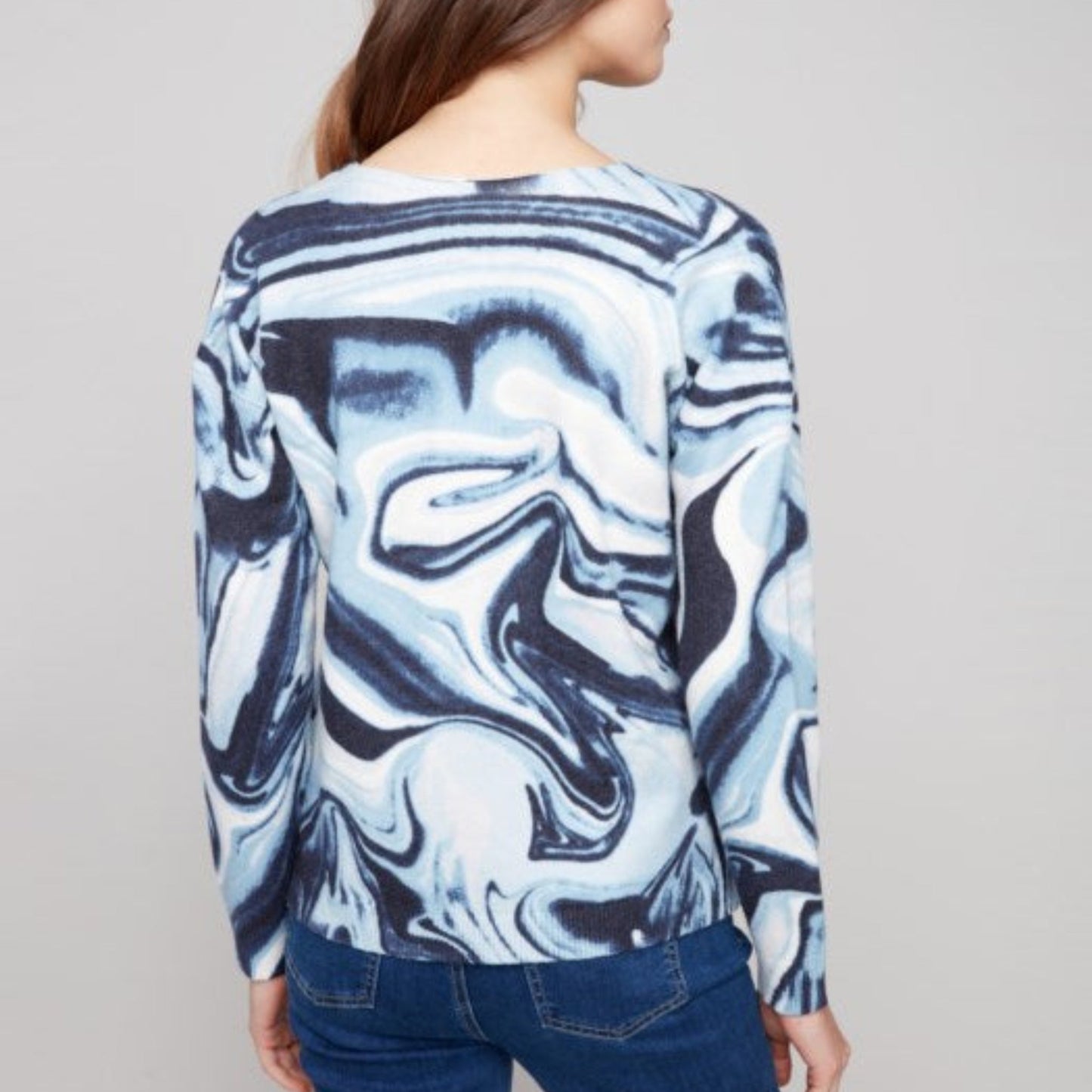 Charlie B - Plushy Printed V-Neck Sweater