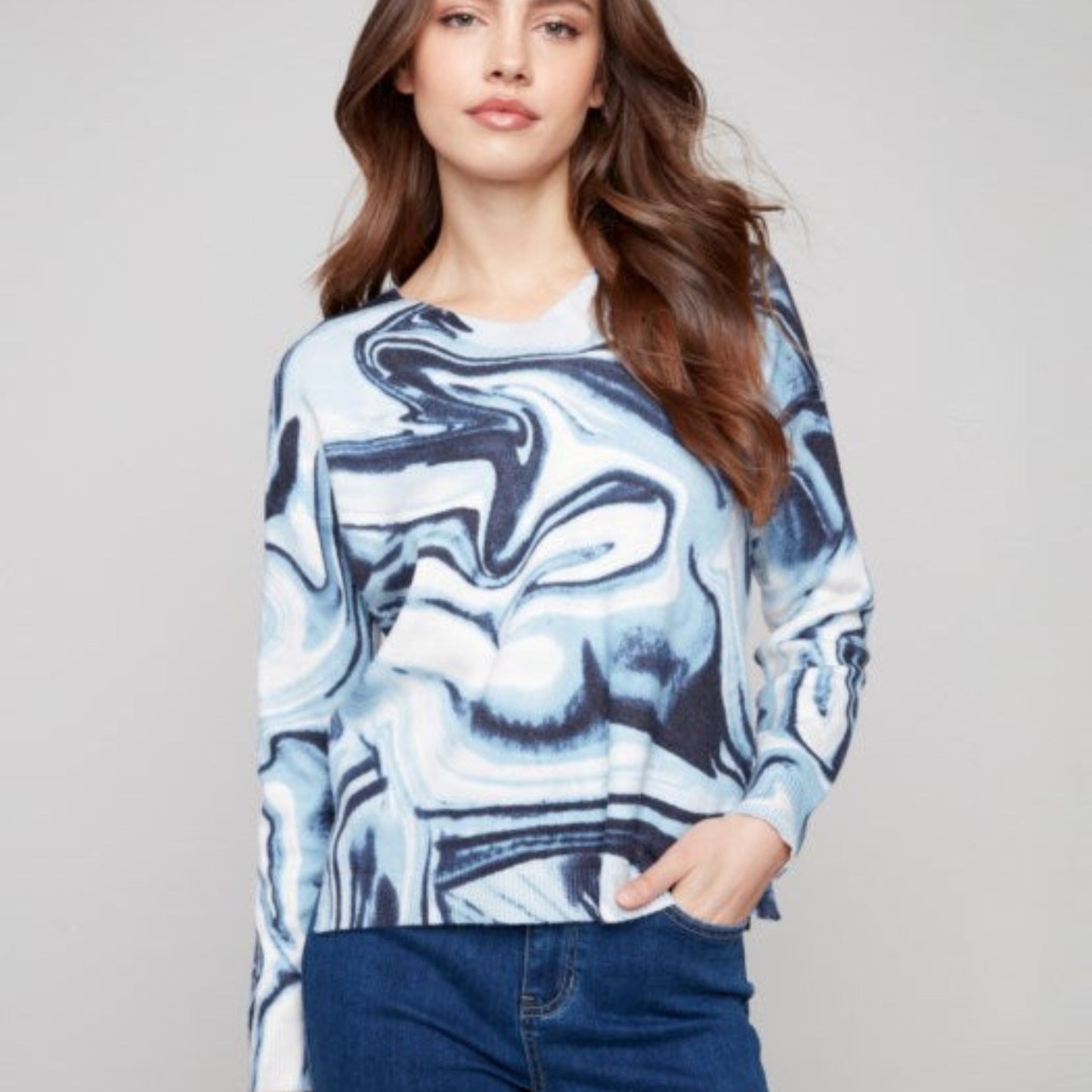 Charlie B - Plushy Printed V-Neck Sweater