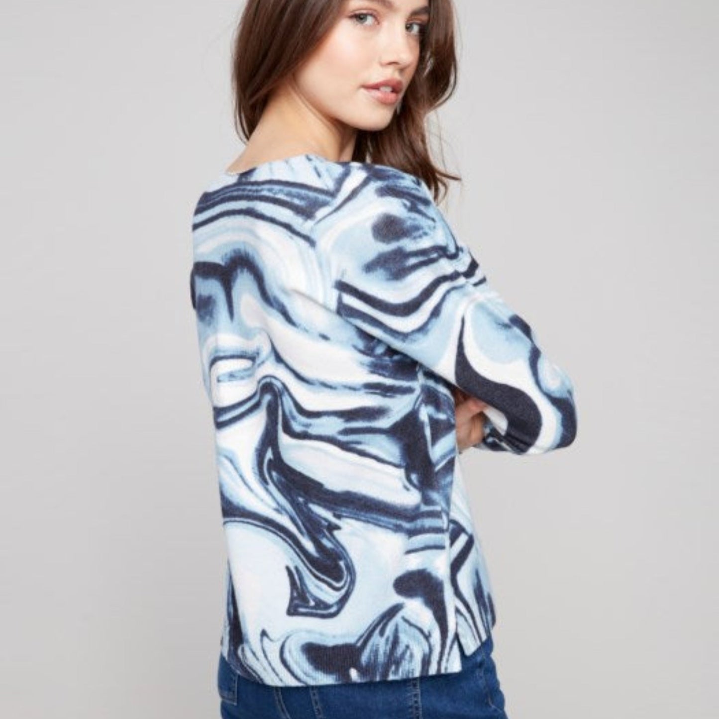 Charlie B - Plushy Printed V-Neck Sweater