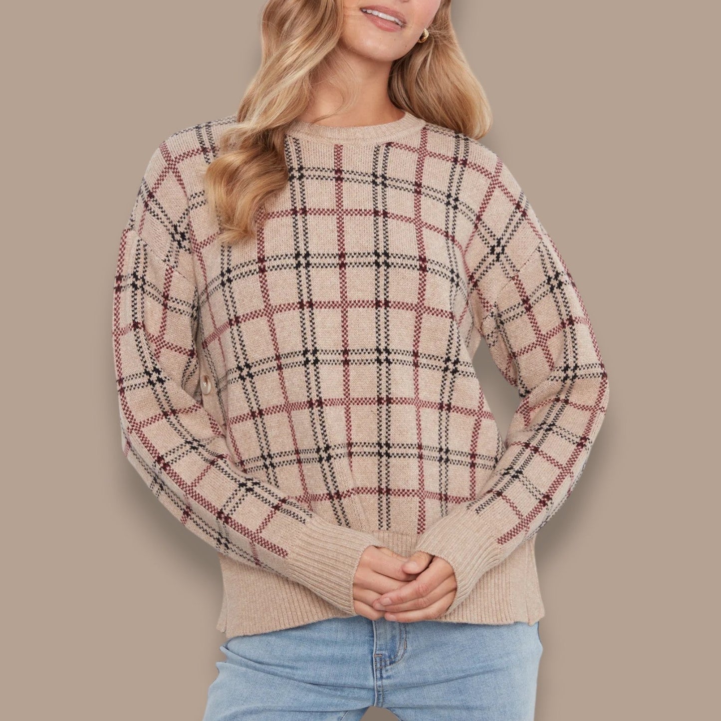 Charlie B - Plaid Side Button Sweater