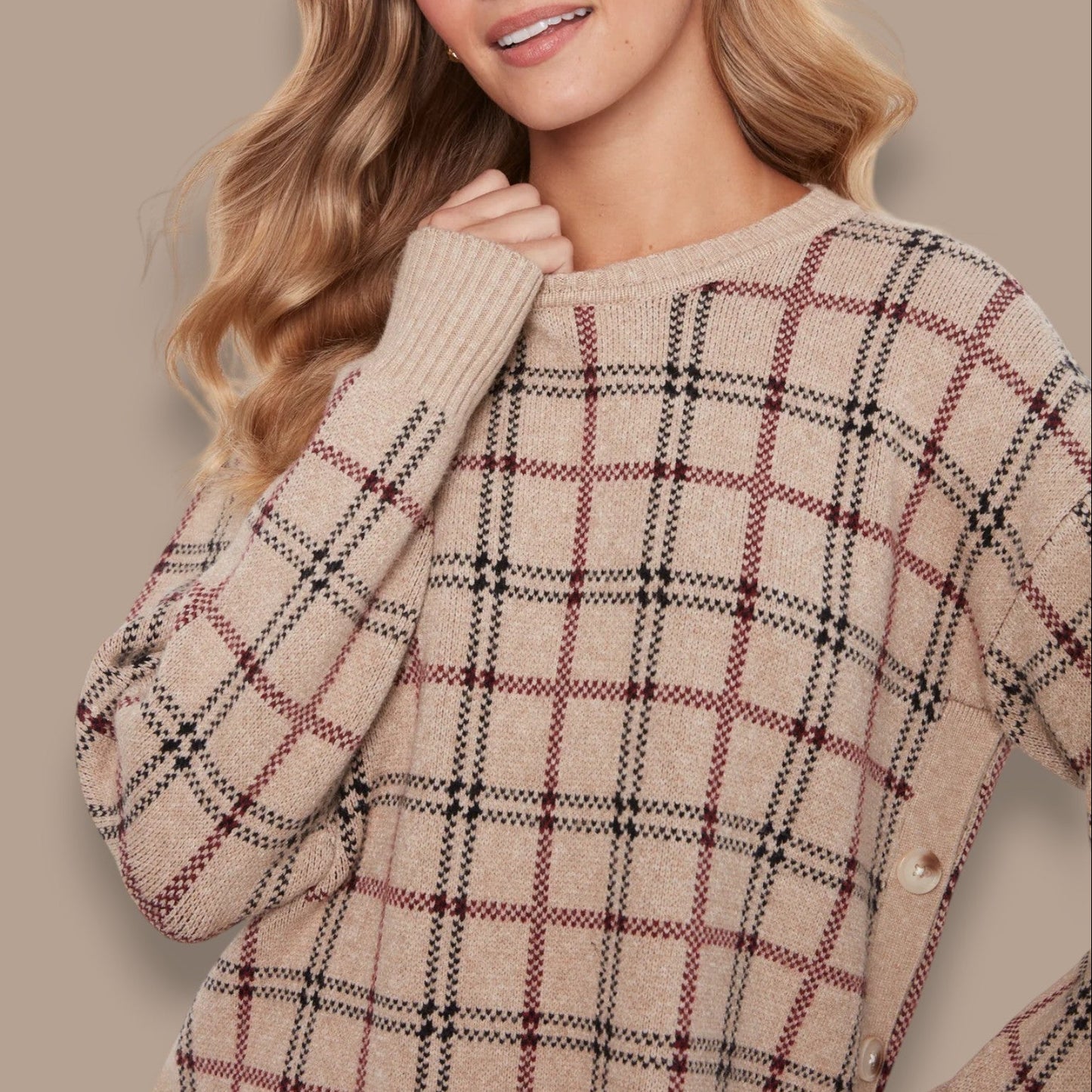 Charlie B - Plaid Side Button Sweater