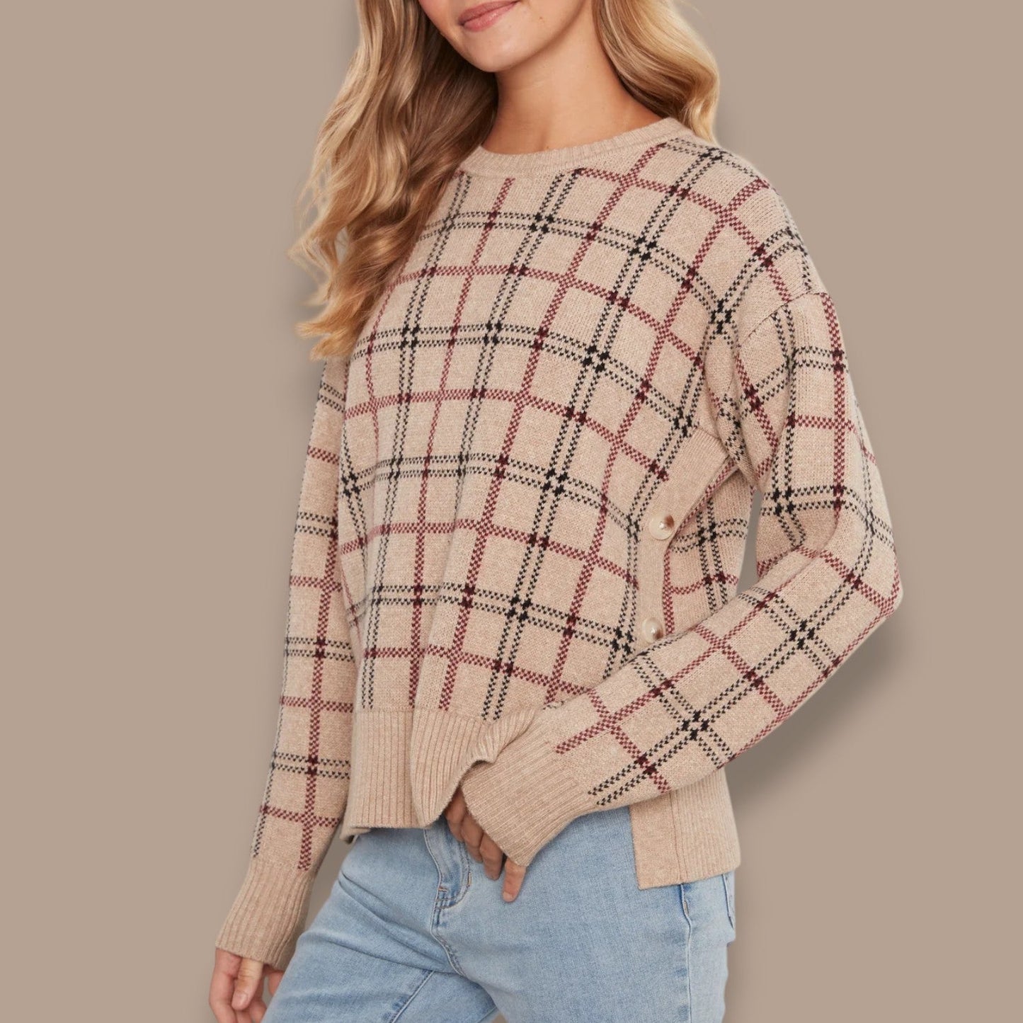 Charlie B - Plaid Side Button Sweater