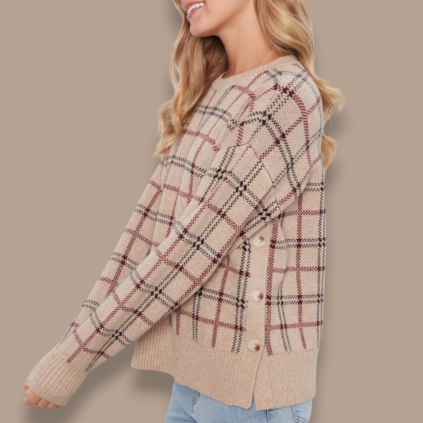 Charlie B - Plaid Side Button Sweater