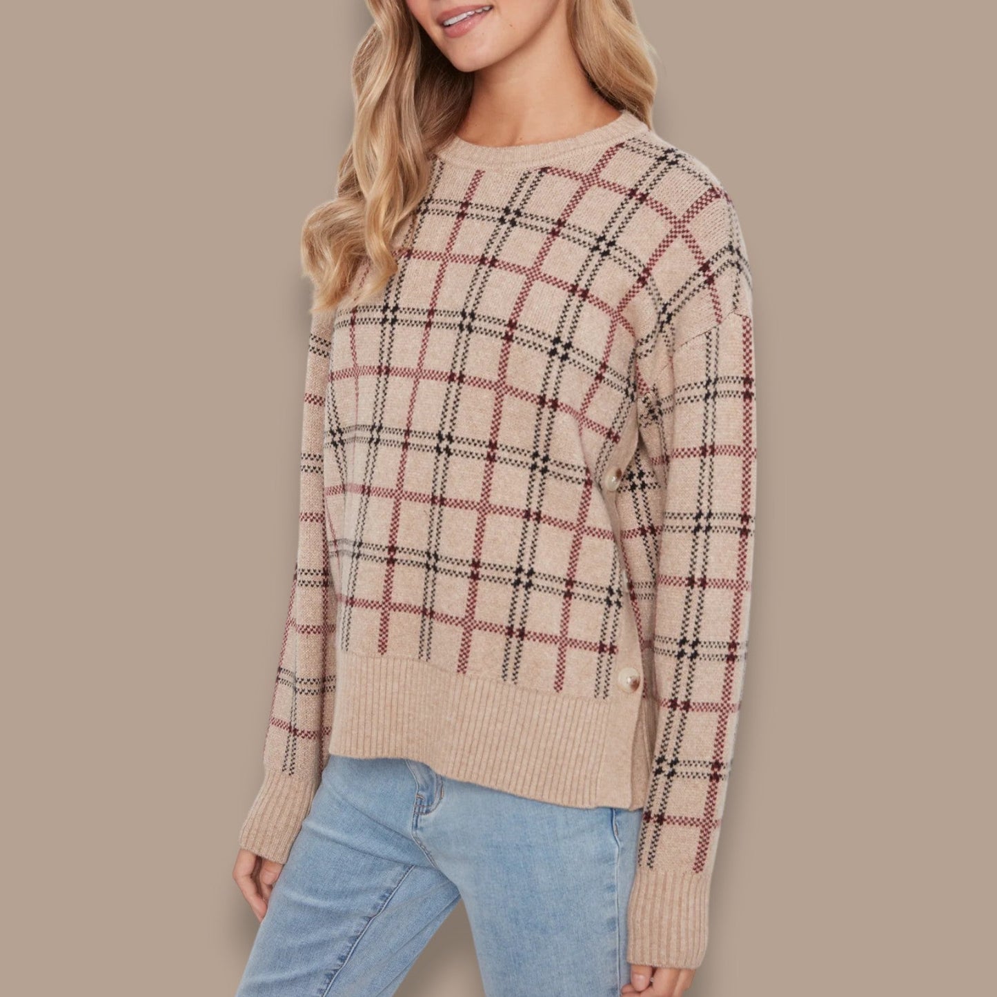 Charlie B - Plaid Side Button Sweater