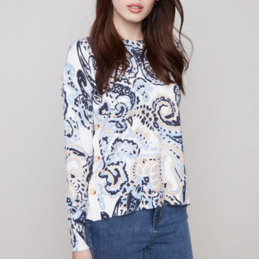 Charlie B - Printed Sweater With Side Buttons