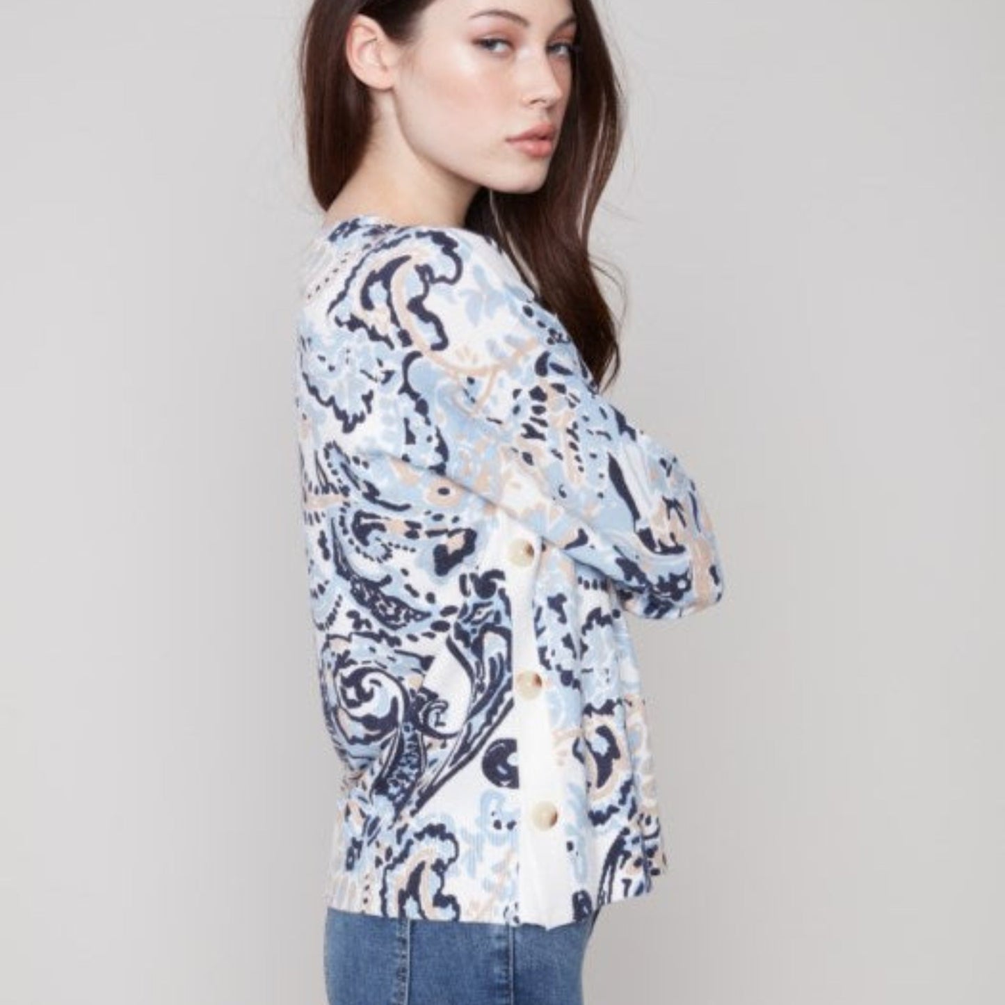Charlie B - Printed Sweater With Side Buttons