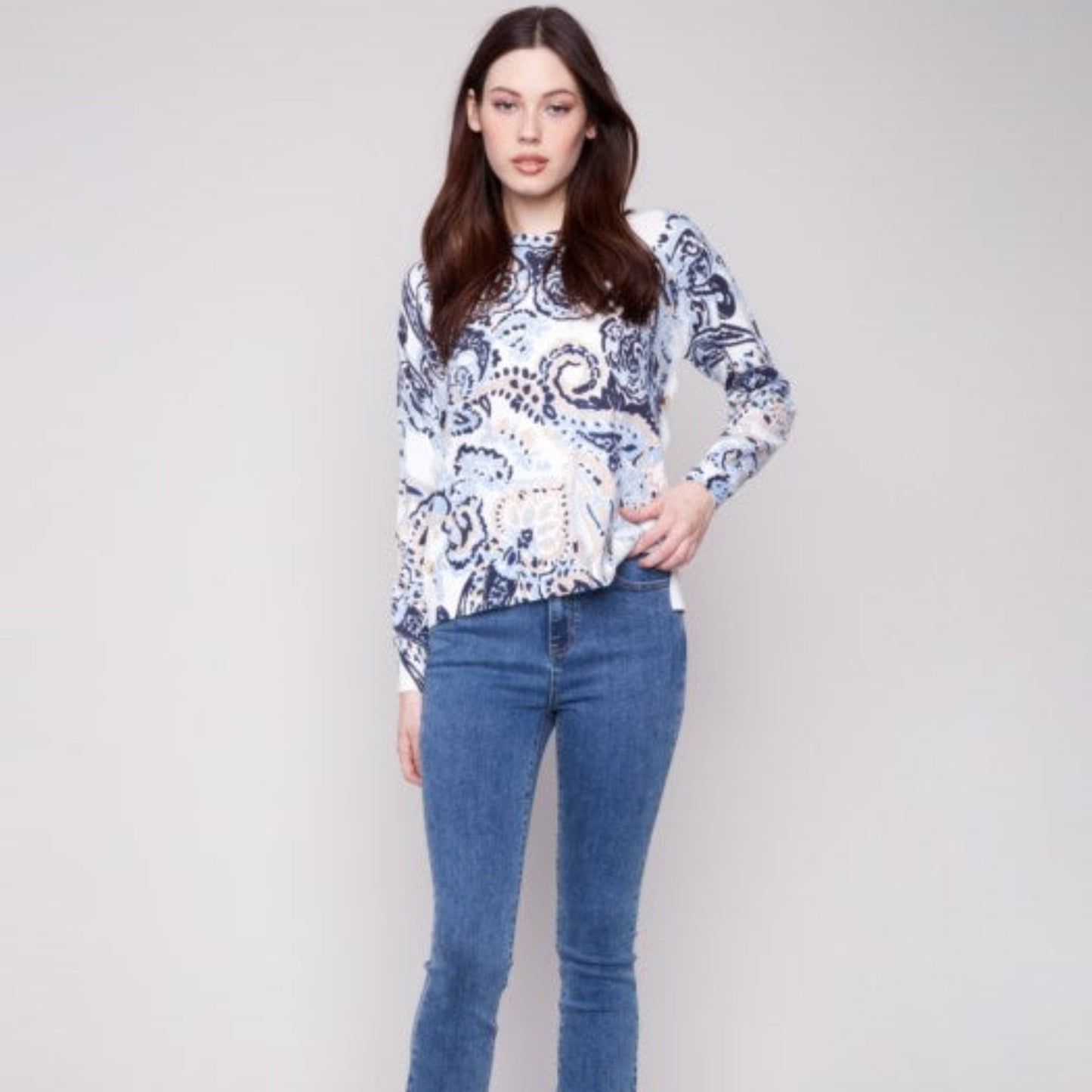 Charlie B - Printed Sweater With Side Buttons