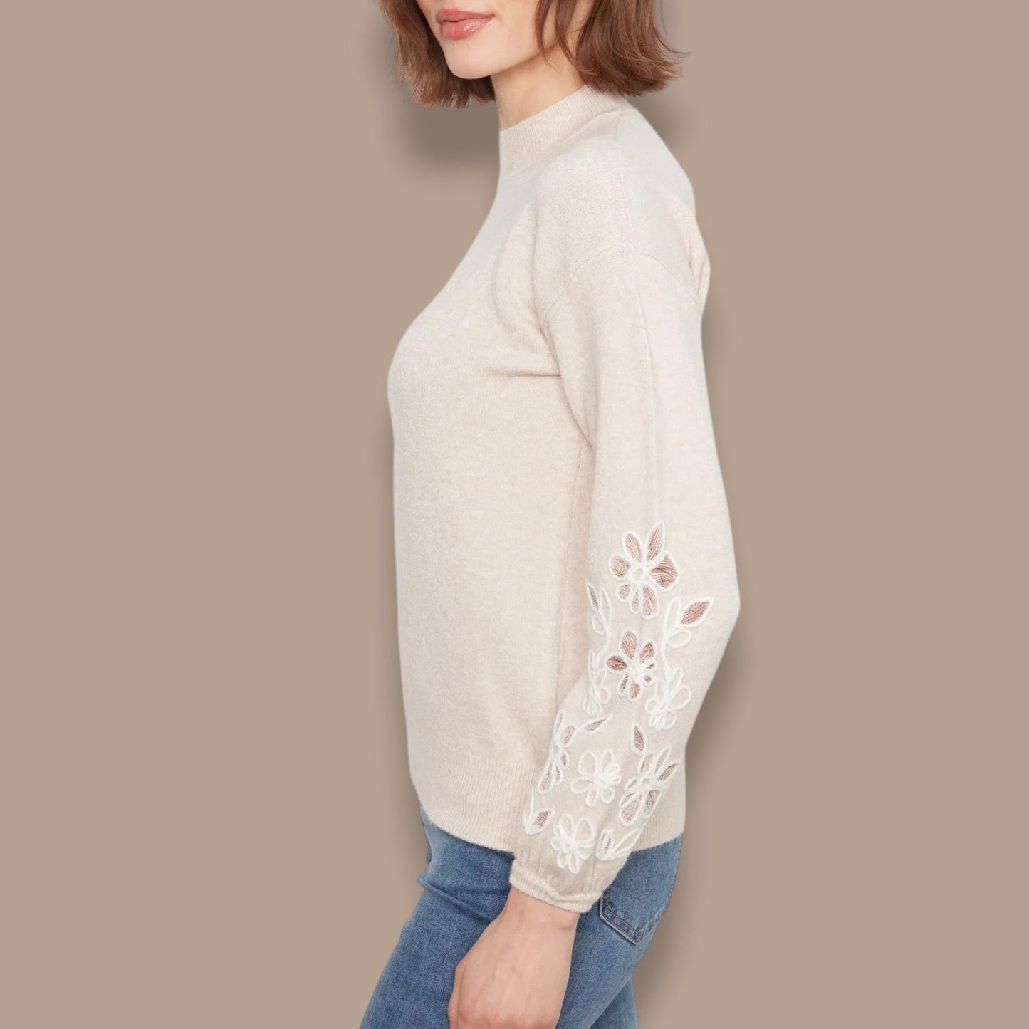 Charlie B - Mock Neck Sweater With Floral Embroidery