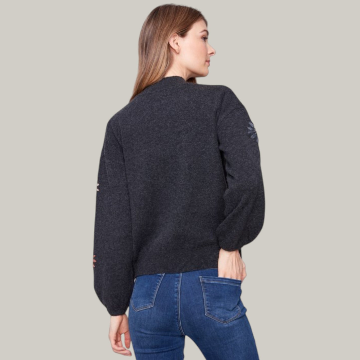 Charlie B - Mock Neck Sweater With Floral Embroidery