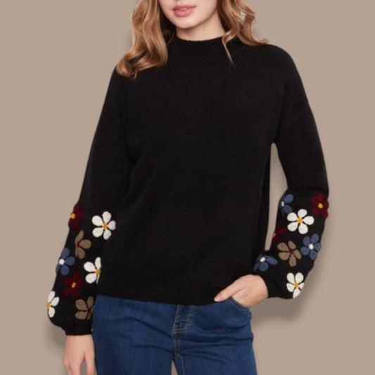 Charlie B - Floral Sleeve Knit Sweater