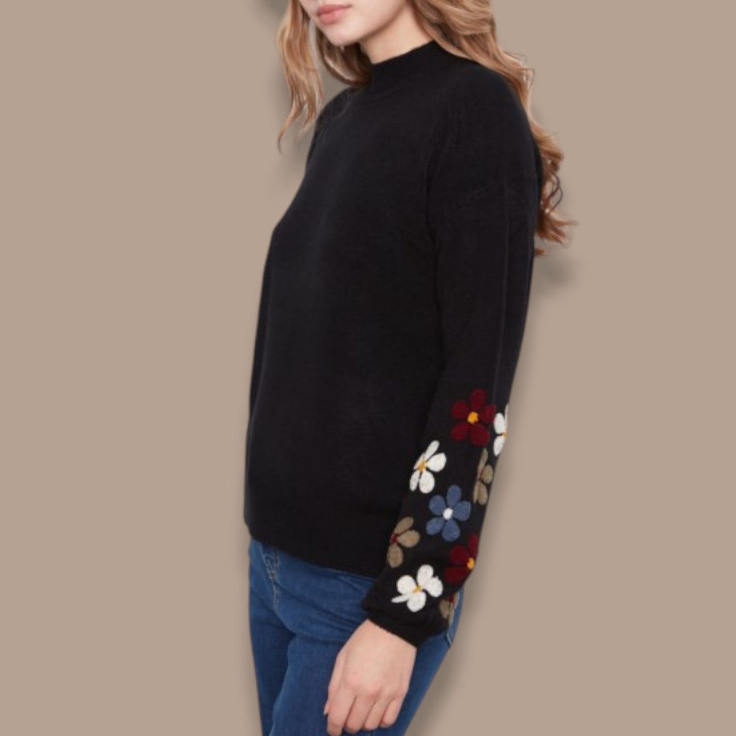 Charlie B - Floral Sleeve Knit Sweater