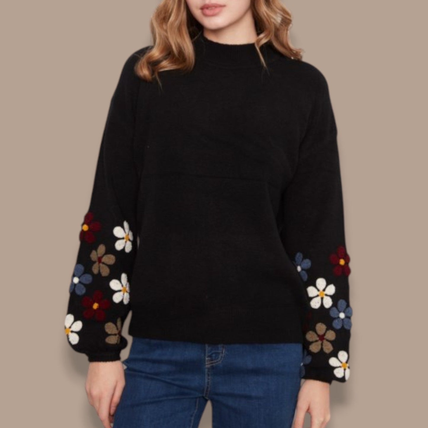 Charlie B - Floral Sleeve Knit Sweater