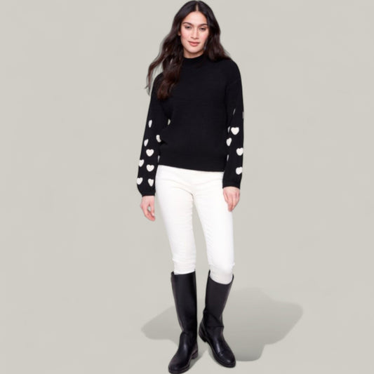 Charlie B - Mock Neck Sweater With Embroidered Hearts