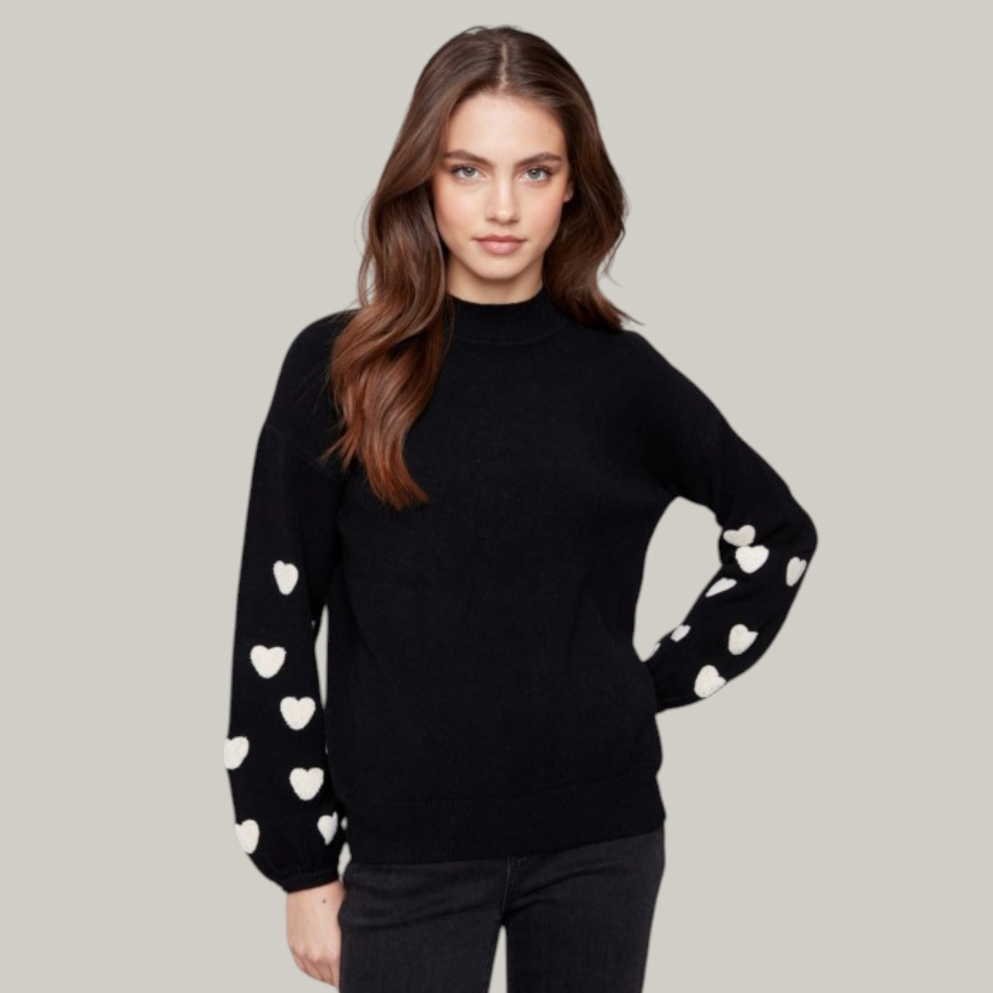 Charlie B - Mock Neck Sweater With Embroidered Hearts