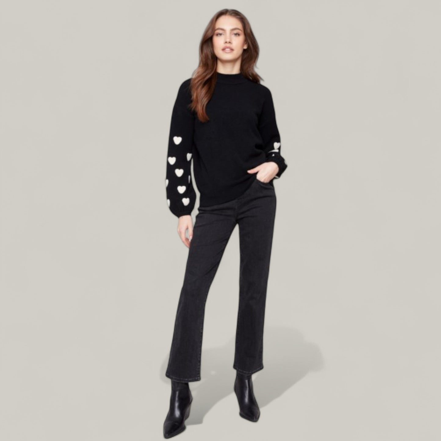 Charlie B - Mock Neck Sweater With Embroidered Hearts