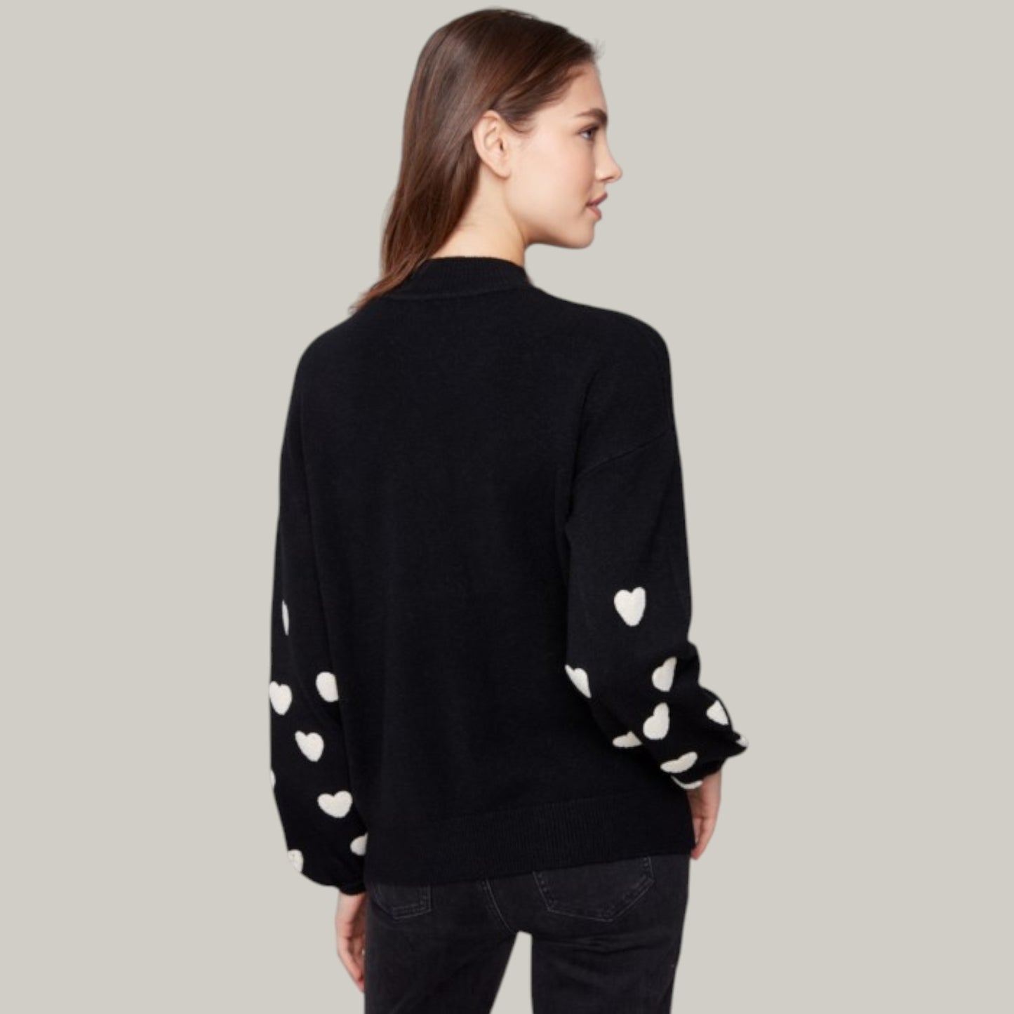 Charlie B - Mock Neck Sweater With Embroidered Hearts