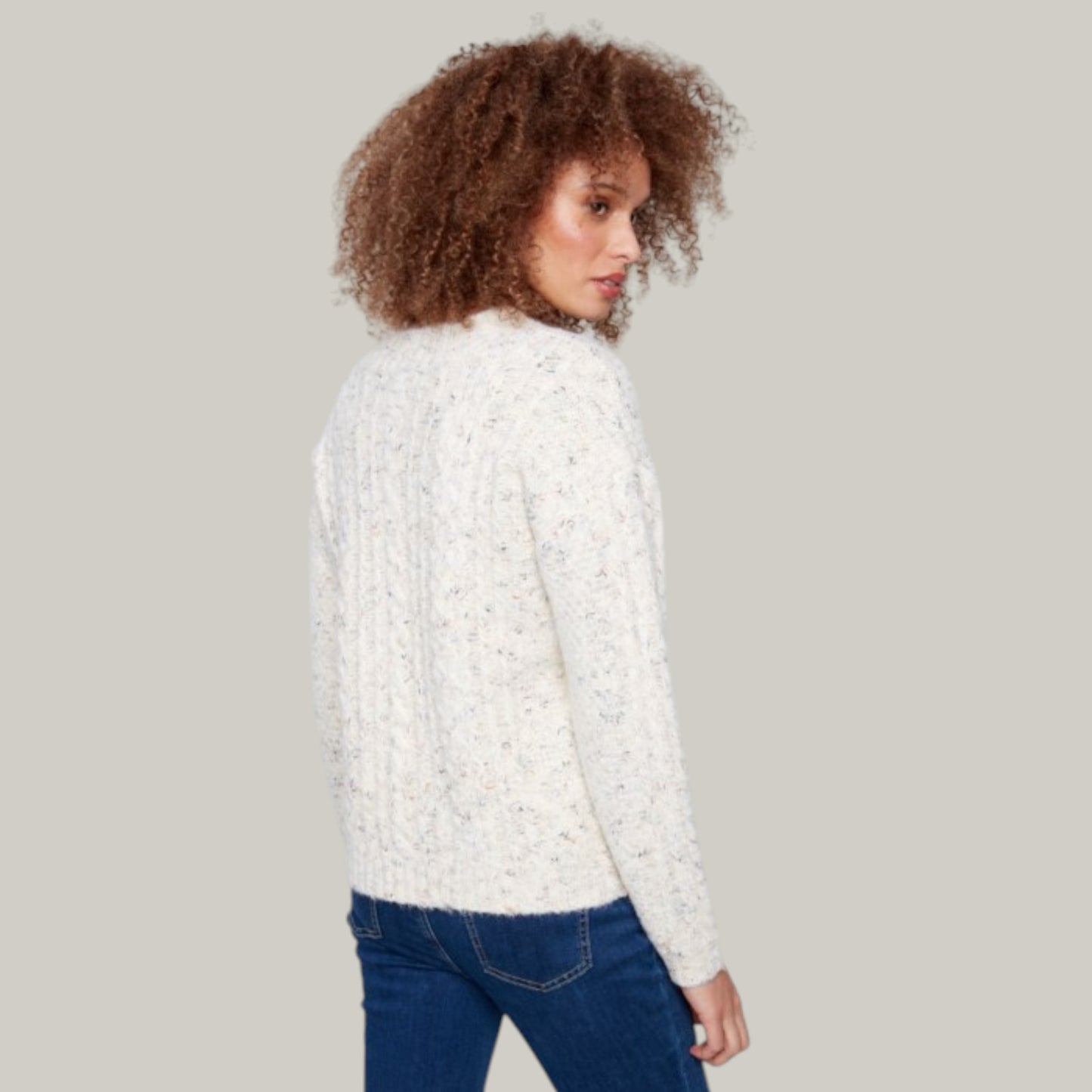 Charlie B - Notched Neck Cable Knit Sweater