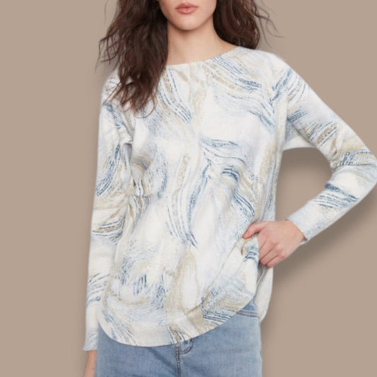 Charlie B - Abstract Print Lightweight Knit Sweater