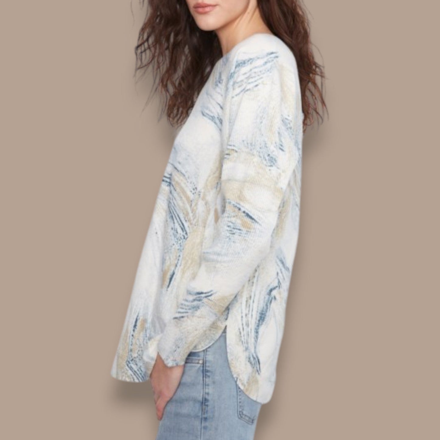 Charlie B - Abstract Print Lightweight Knit Sweater