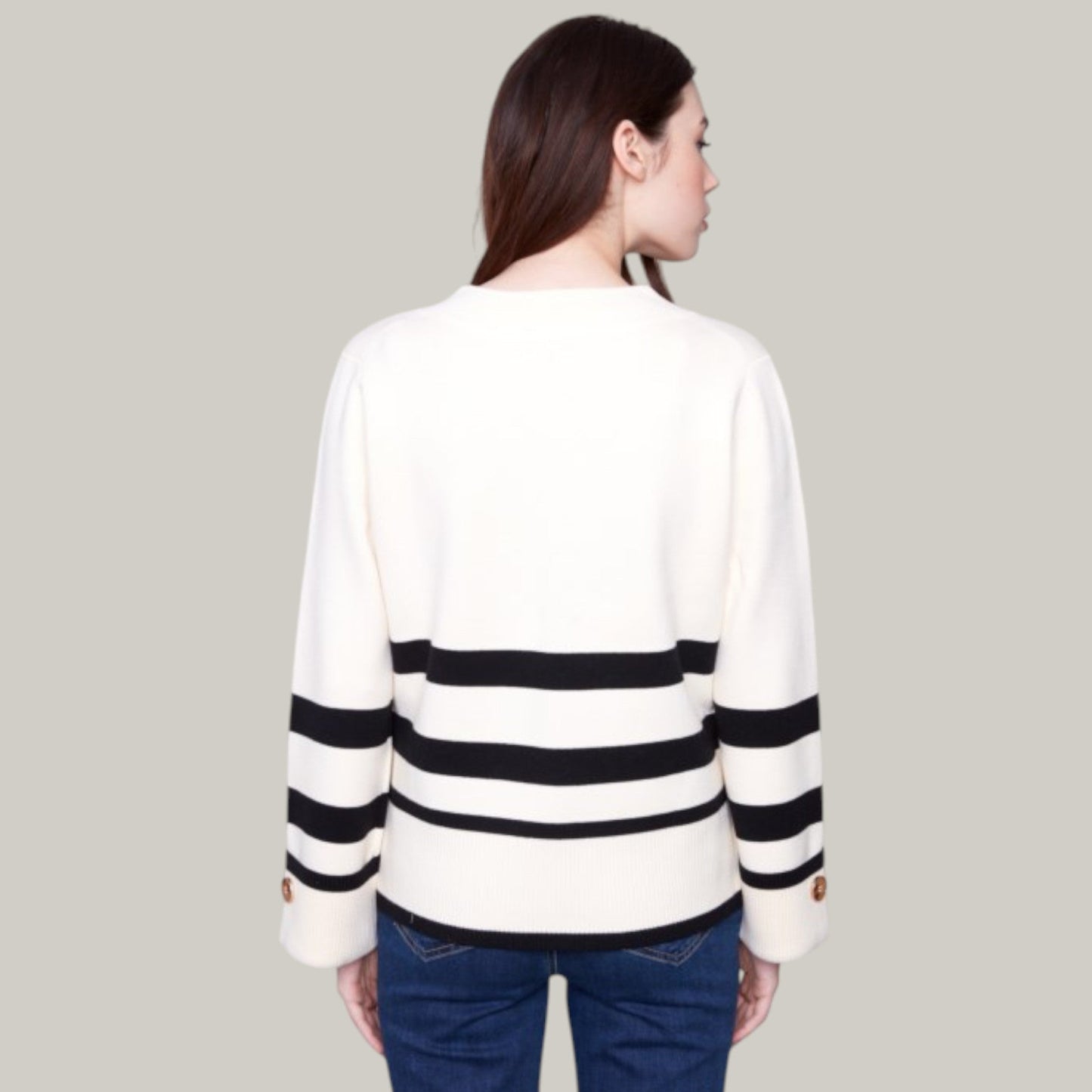 Charlie B - Stripe Wide Cuff V-Neck Sweater