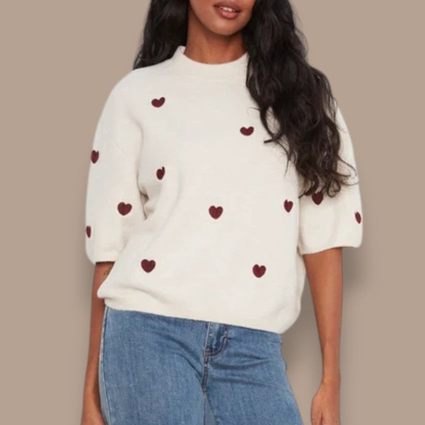 Charlie B - Heart Embroidered Balloon Sleeve Sweater