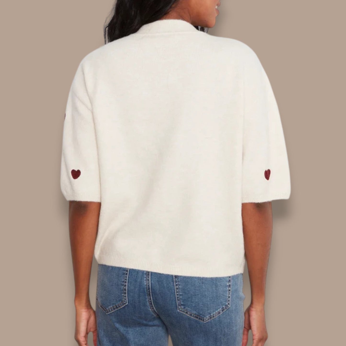 Charlie B - Heart Embroidered Balloon Sleeve Sweater