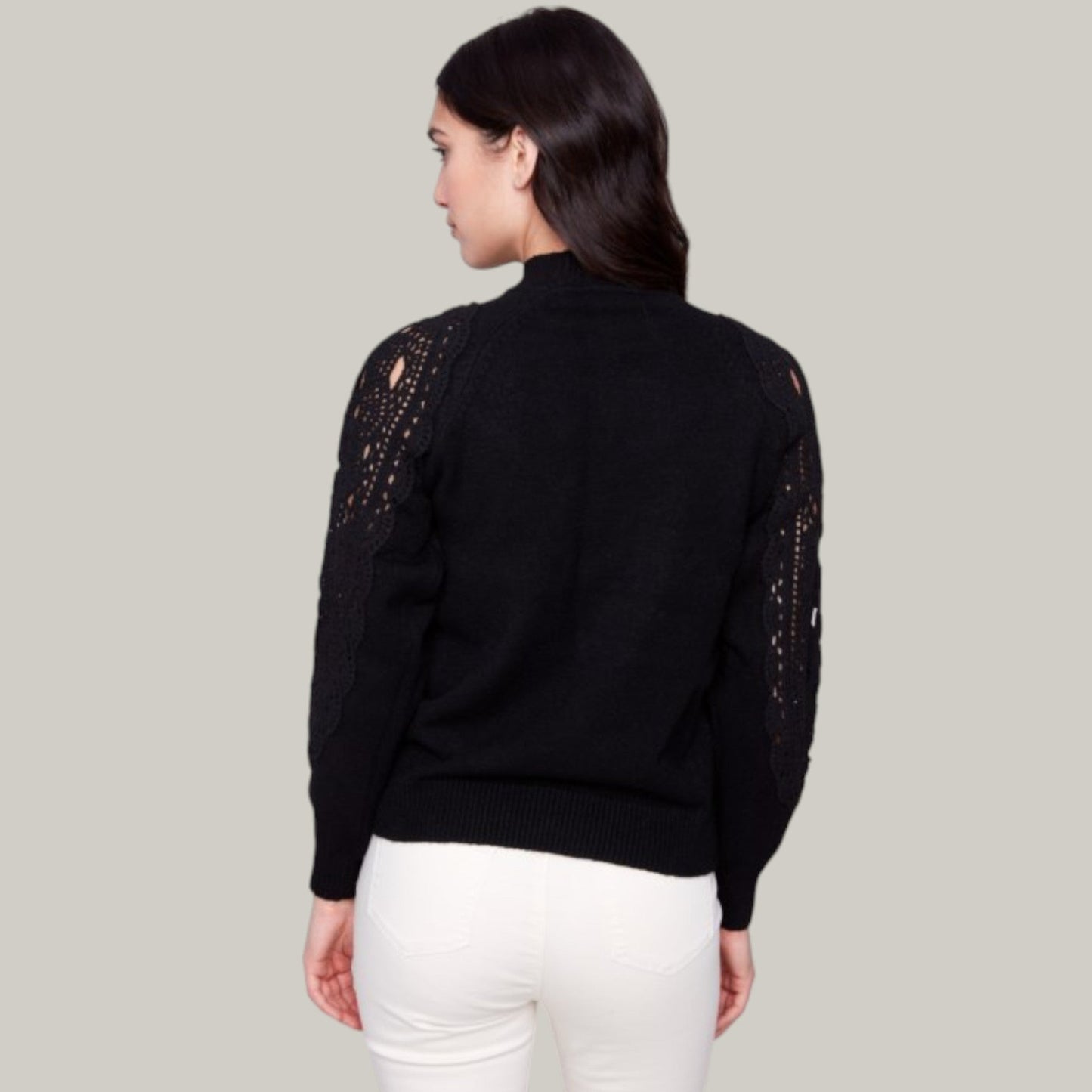 Charlie B - Mock Neck Sweater With Crochet Sleeves