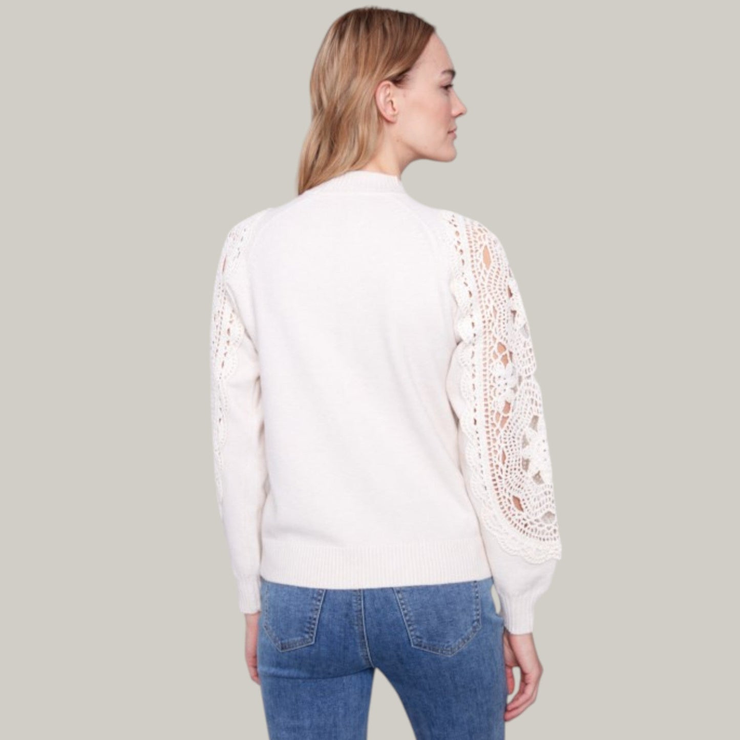 Charlie B - Mock Neck Sweater With Crochet Sleeves