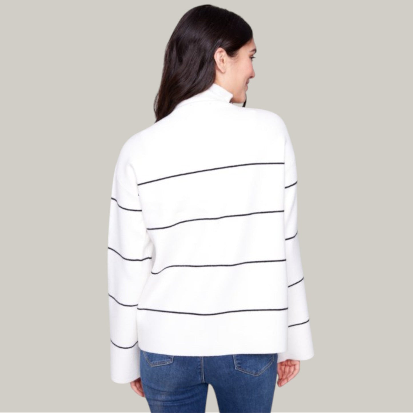 Charlie B - Yarn Dye Funnel Neck Striped Sweater