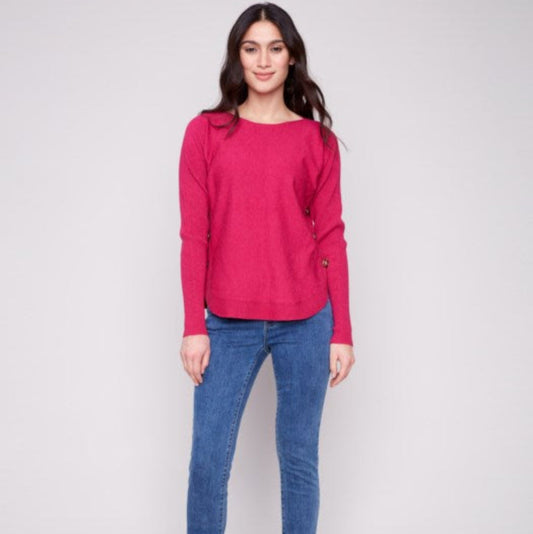 Charlie B - Boat Neck Sweater With Side Button Detail