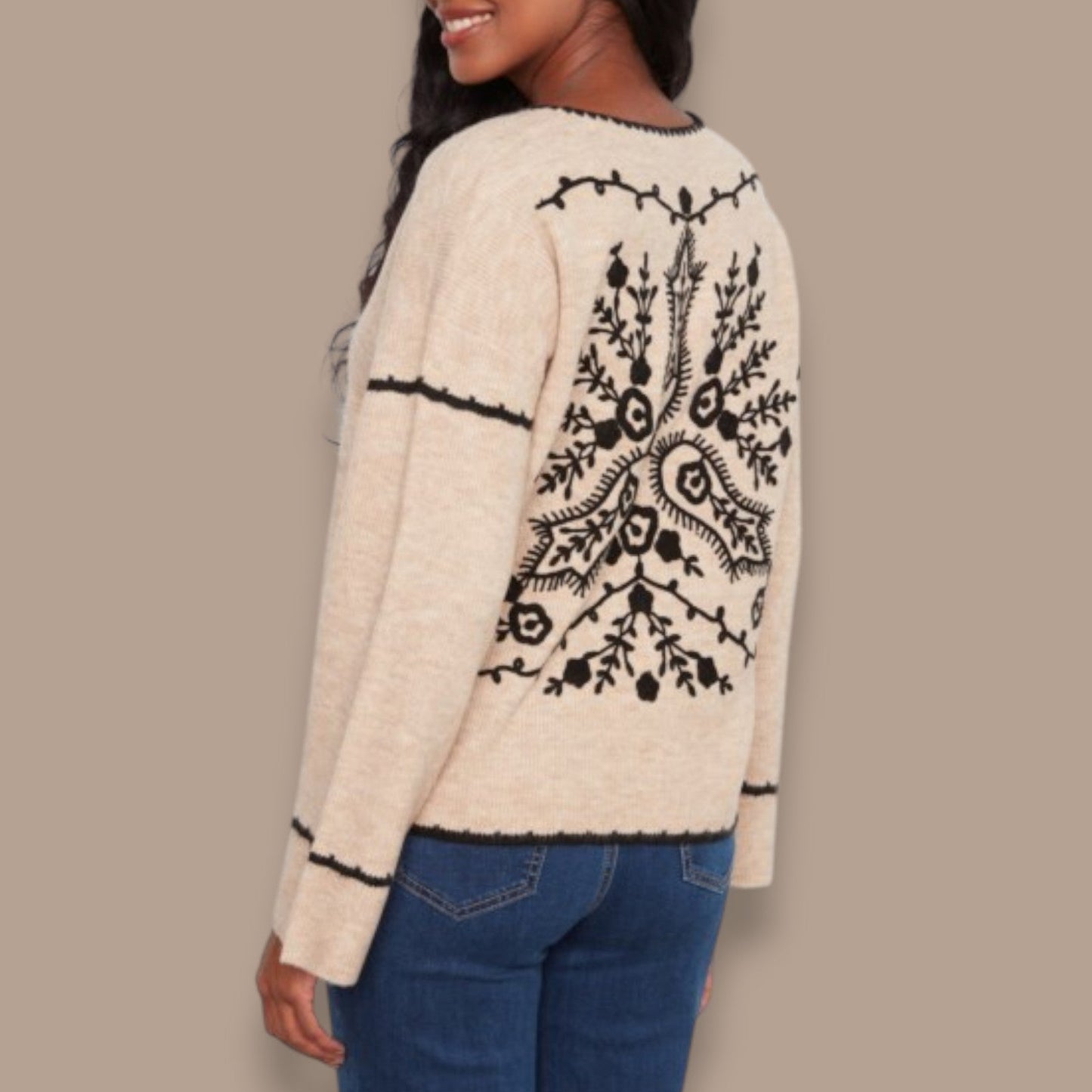 Charlie B - Botanical Embroidered Knit Sweater
