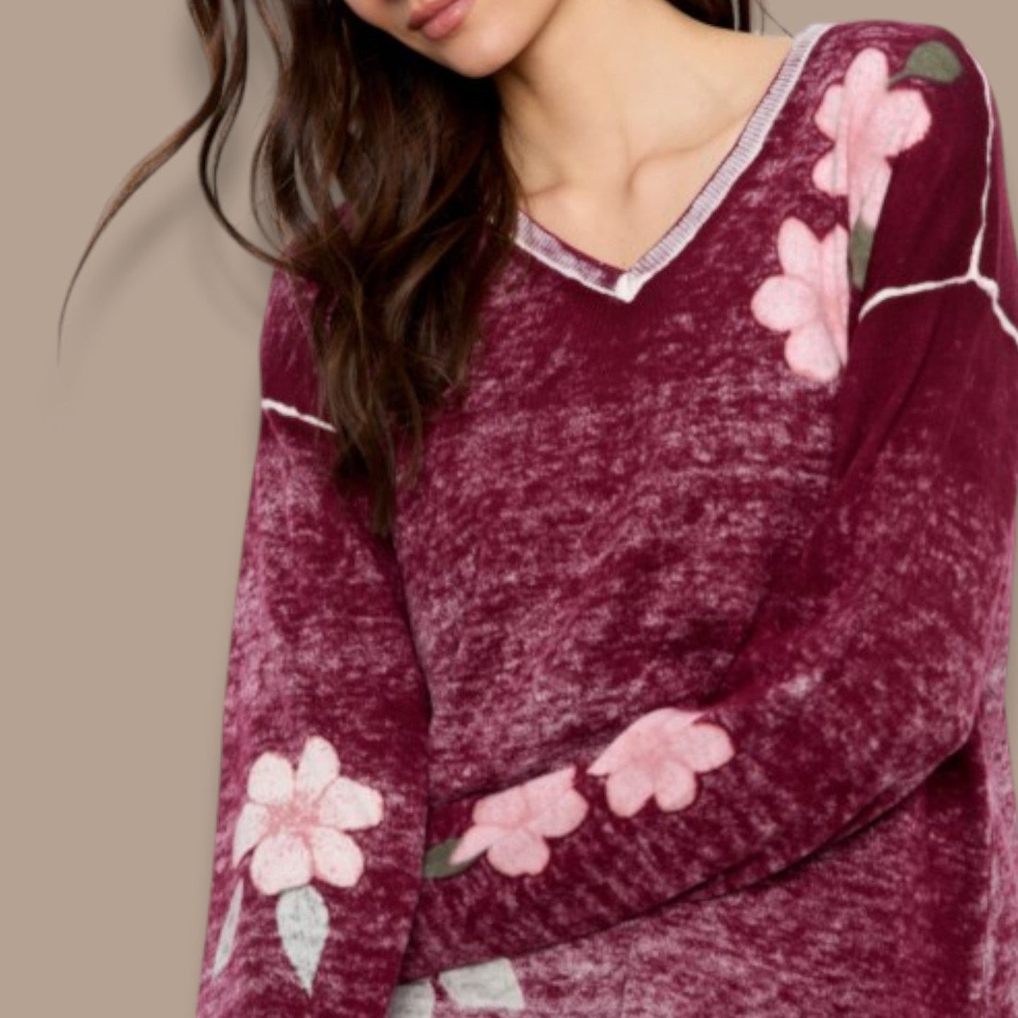 Charlie B - Reversible Botanical V-Neck Sweater