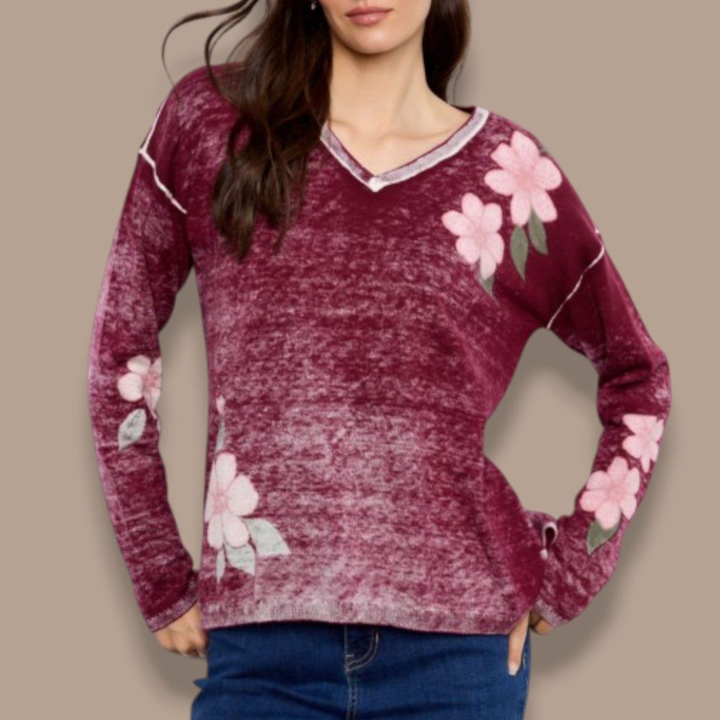 Charlie B - Reversible Botanical V-Neck Sweater