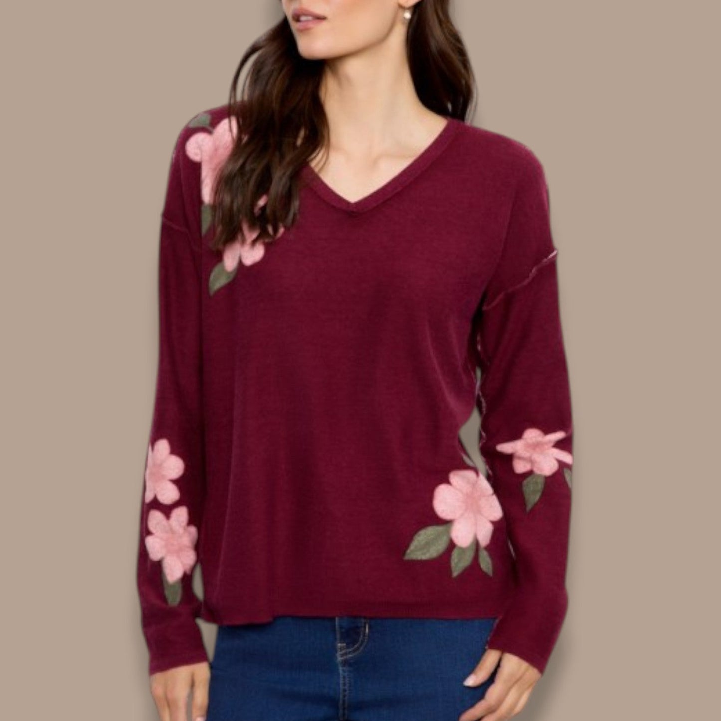 Charlie B - Reversible Botanical V-Neck Sweater