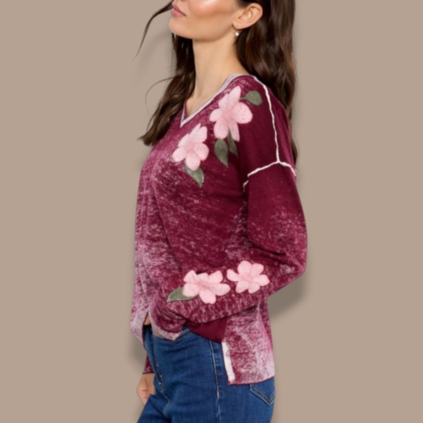Charlie B - Reversible Botanical V-Neck Sweater