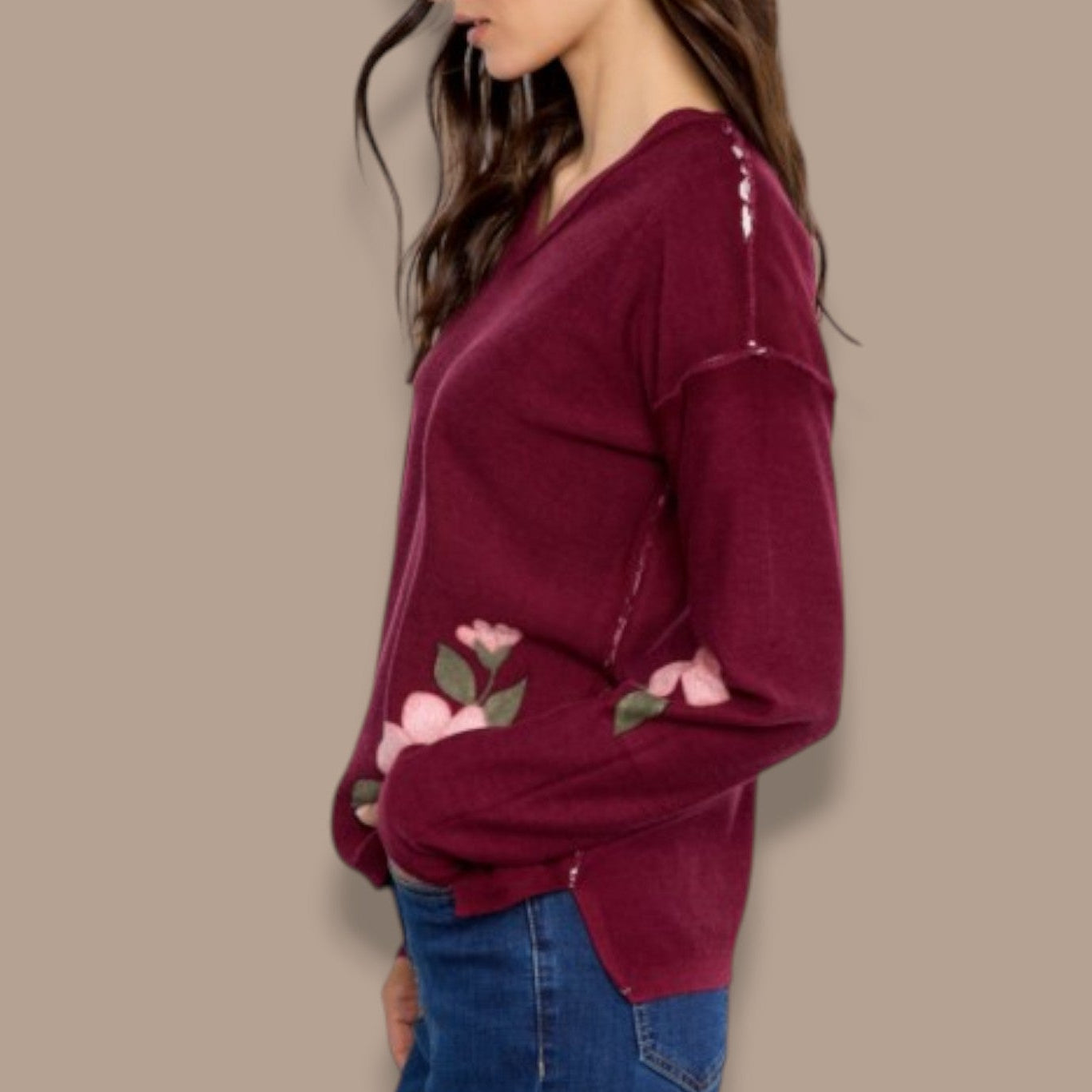 Charlie B - Reversible Botanical V-Neck Sweater