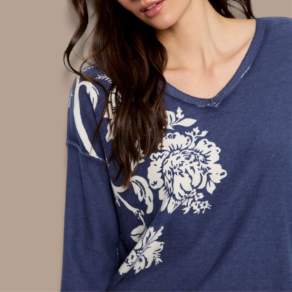 Charlie B - Reversible Floral V-Neck Sweater