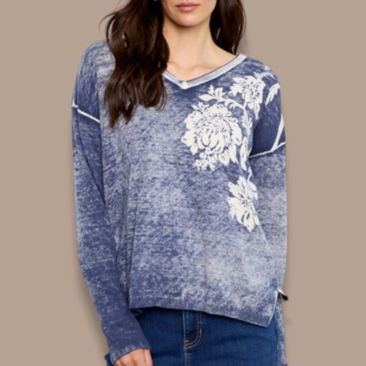 Charlie B - Reversible Floral V-Neck Sweater