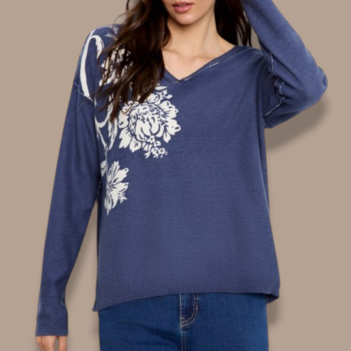 Charlie B - Reversible Floral V-Neck Sweater