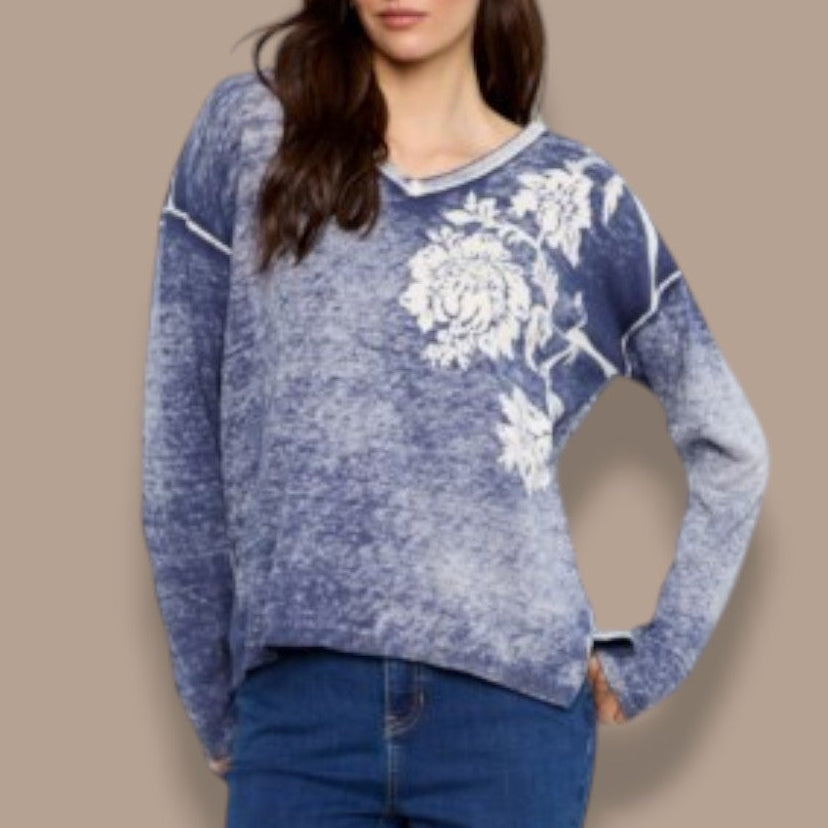 Charlie B - Reversible Floral V-Neck Sweater