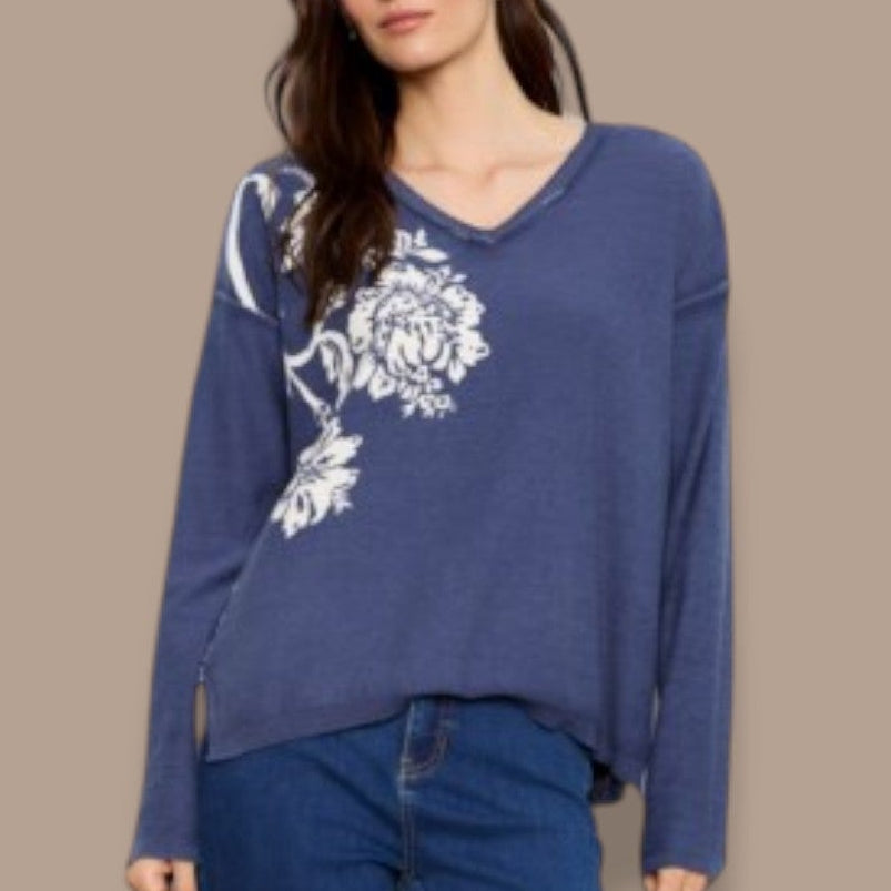 Charlie B - Reversible Floral V-Neck Sweater