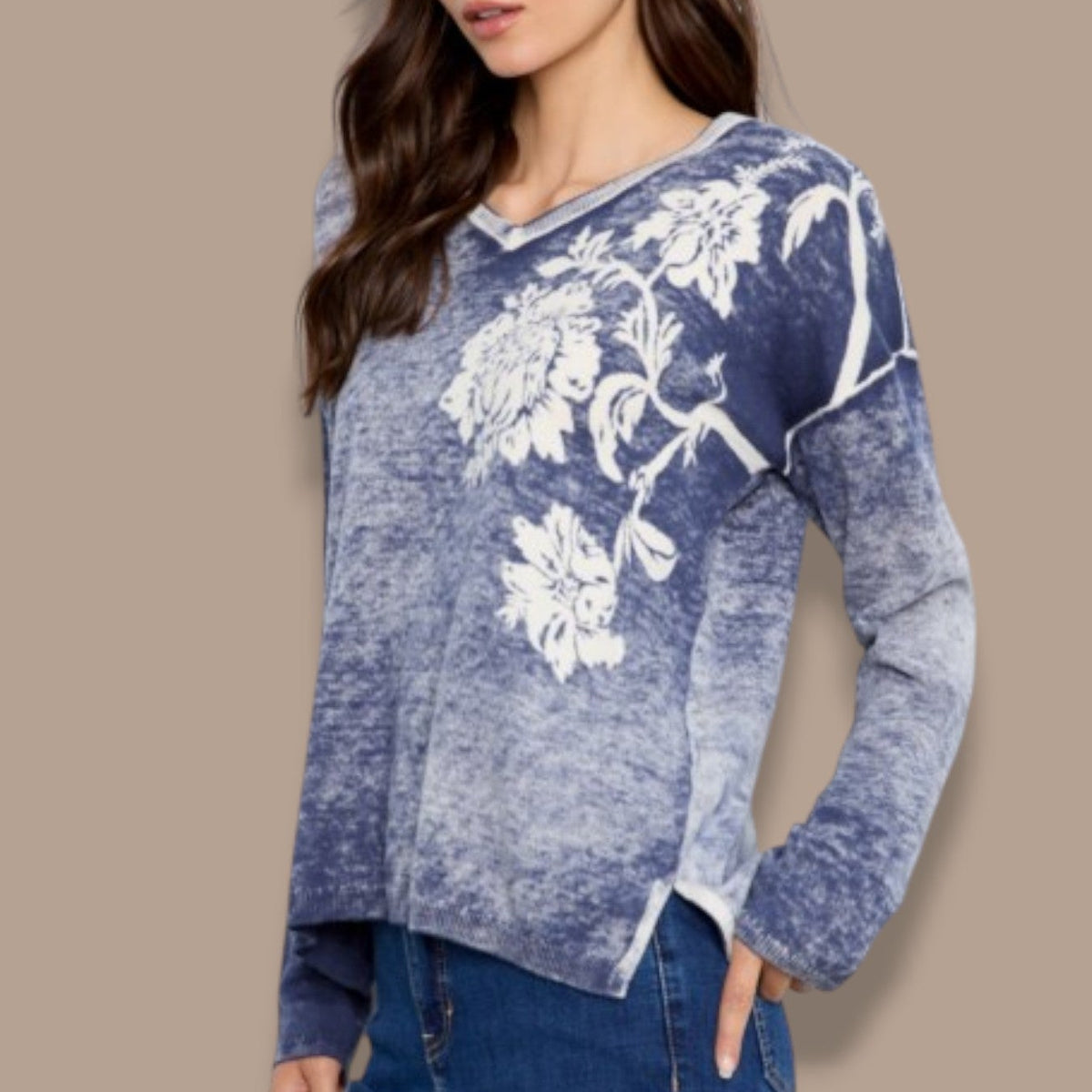 Charlie B - Reversible Floral V-Neck Sweater