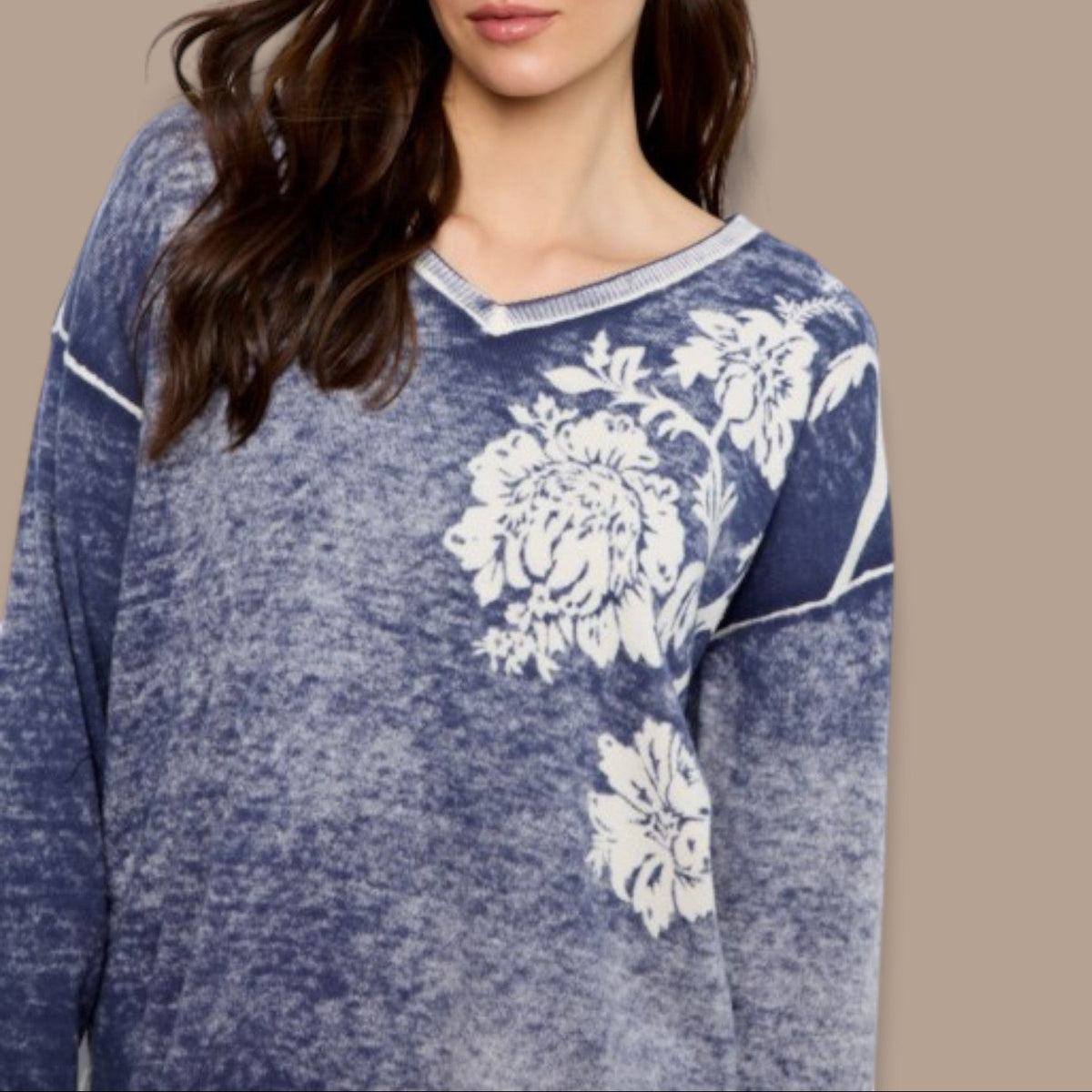Charlie B - Reversible Floral V-Neck Sweater