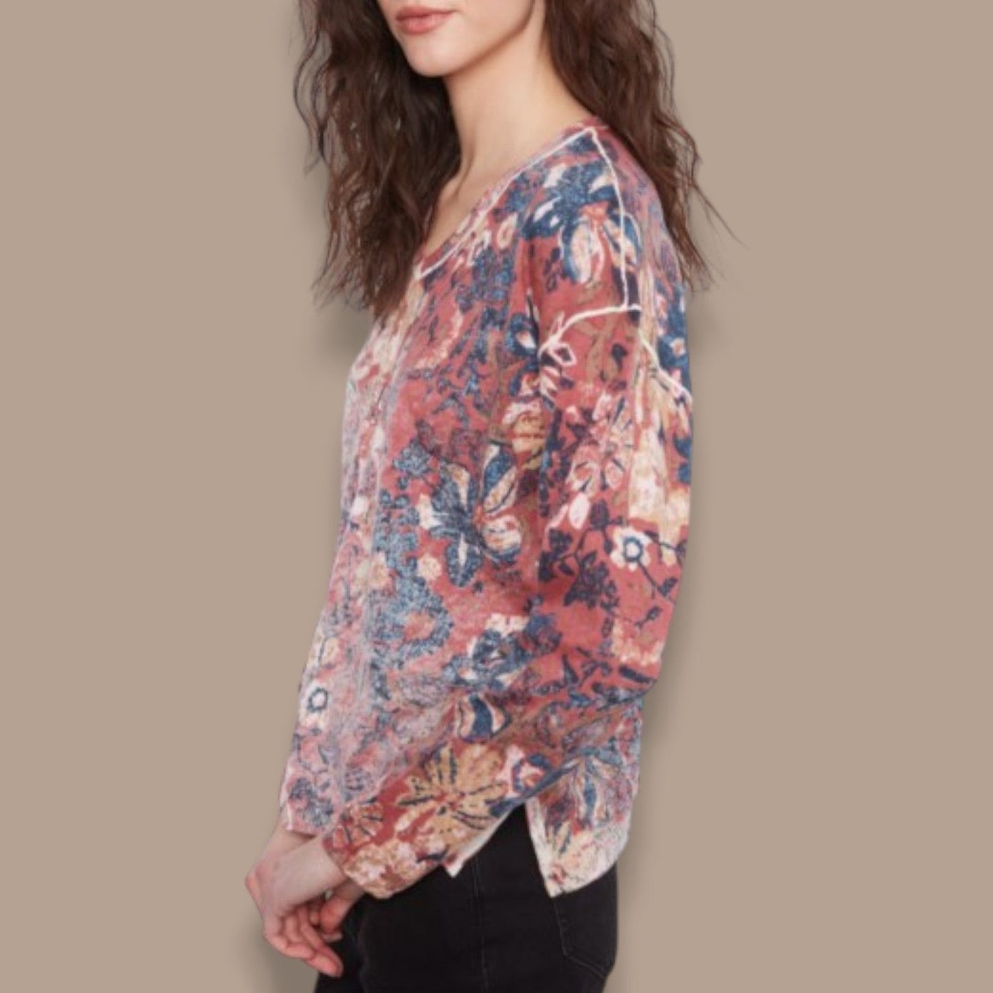 Charlie B - Passion Reversible Floral V-Neck Sweater