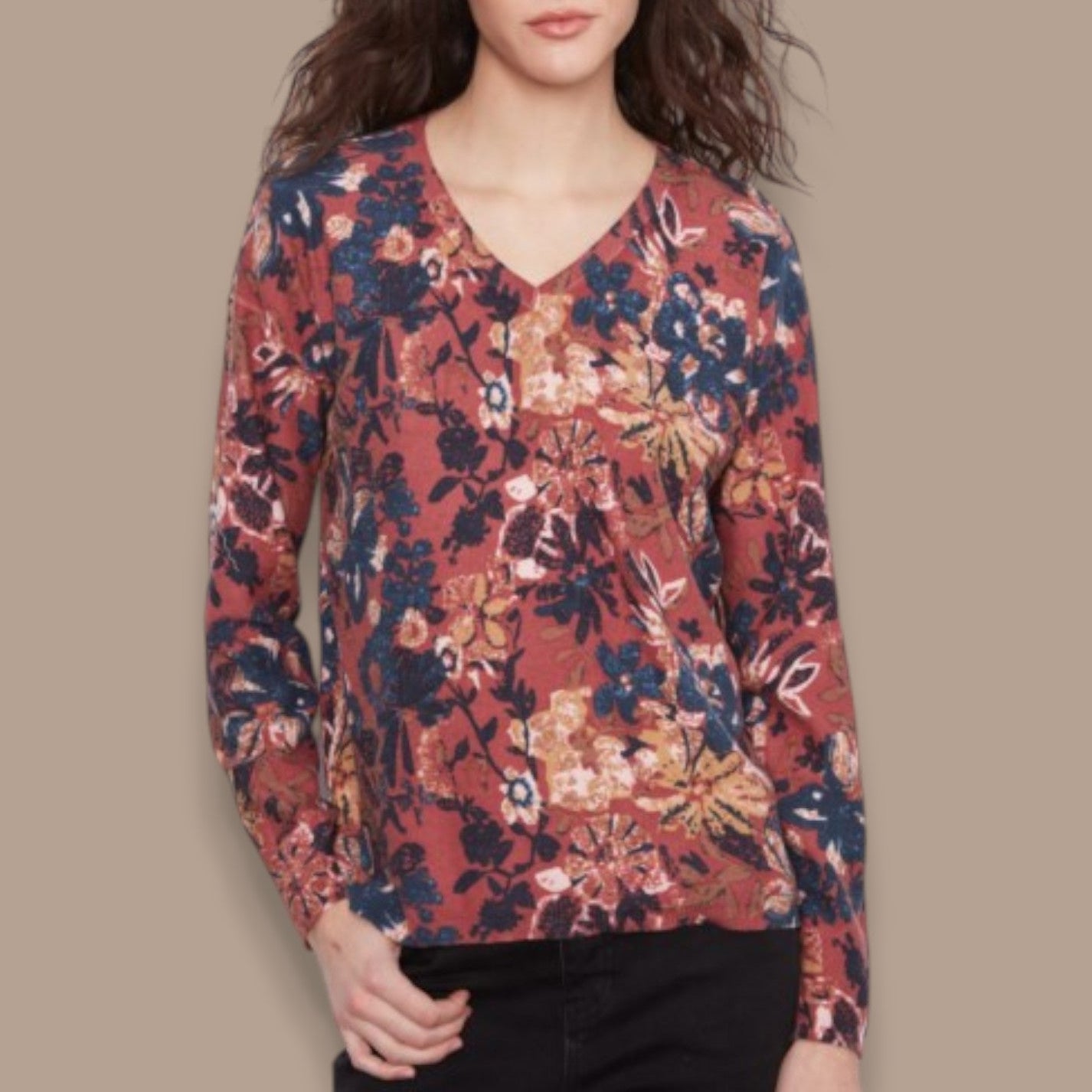 Charlie B - Passion Reversible Floral V-Neck Sweater