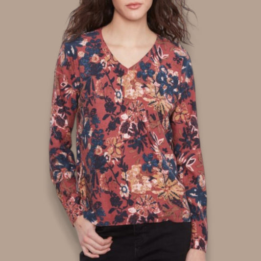 Charlie B - Passion Reversible Floral V-Neck Sweater