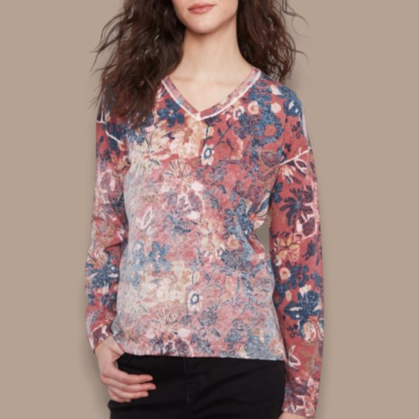 Charlie B - Passion Reversible Floral V-Neck Sweater