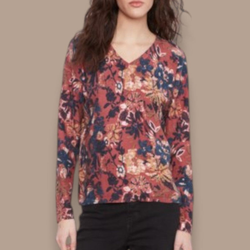 Charlie B - Passion Reversible Floral V-Neck Sweater