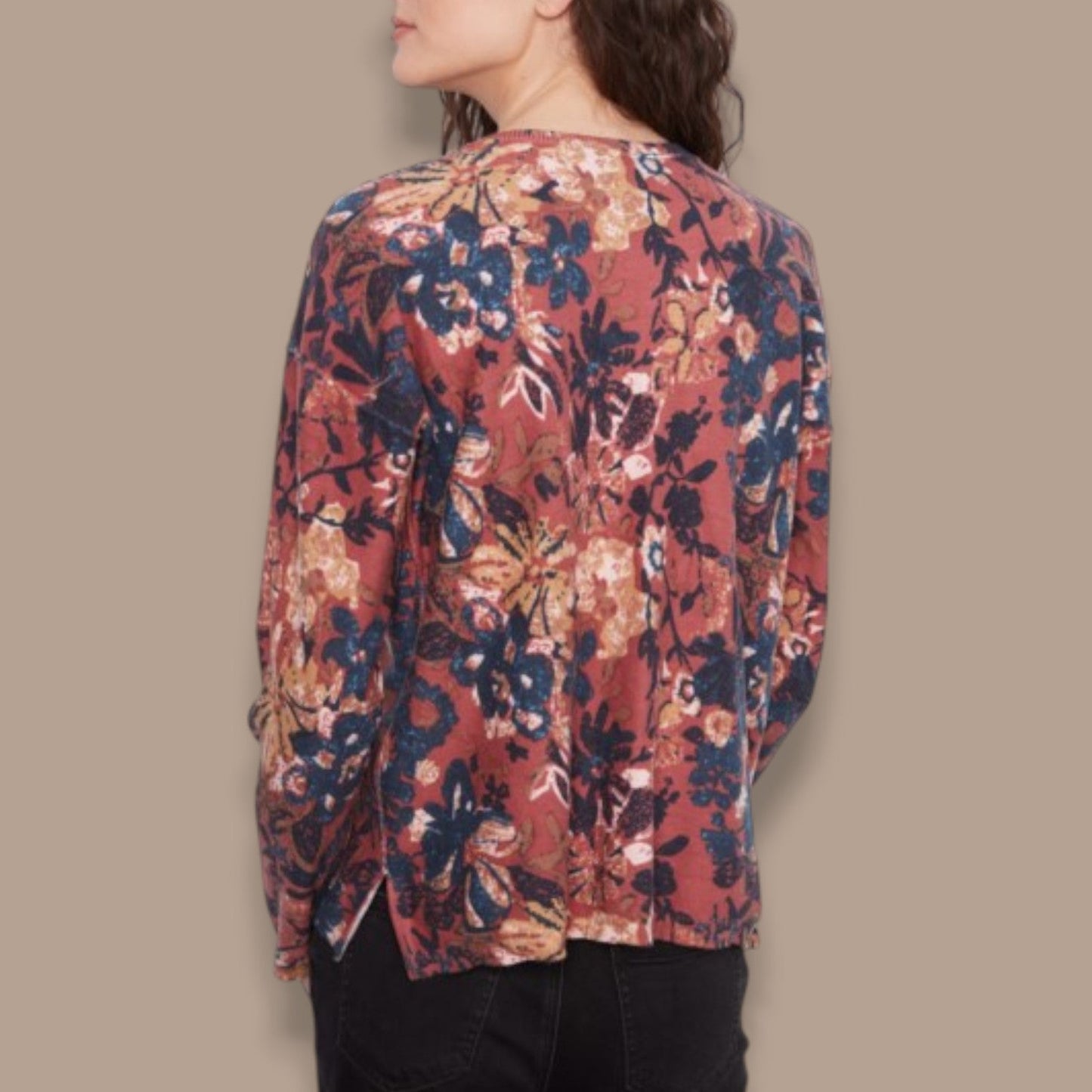 Charlie B - Passion Reversible Floral V-Neck Sweater